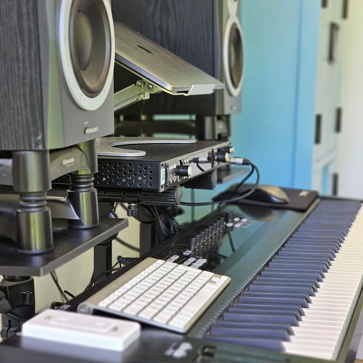Close up of acoustic wall panelling in music studio