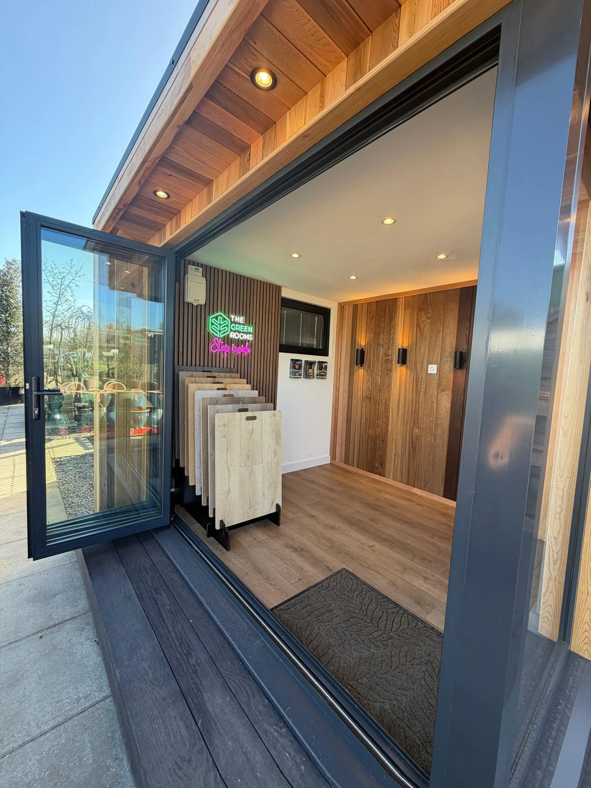 Close up of The Green Rooms showroom exterior