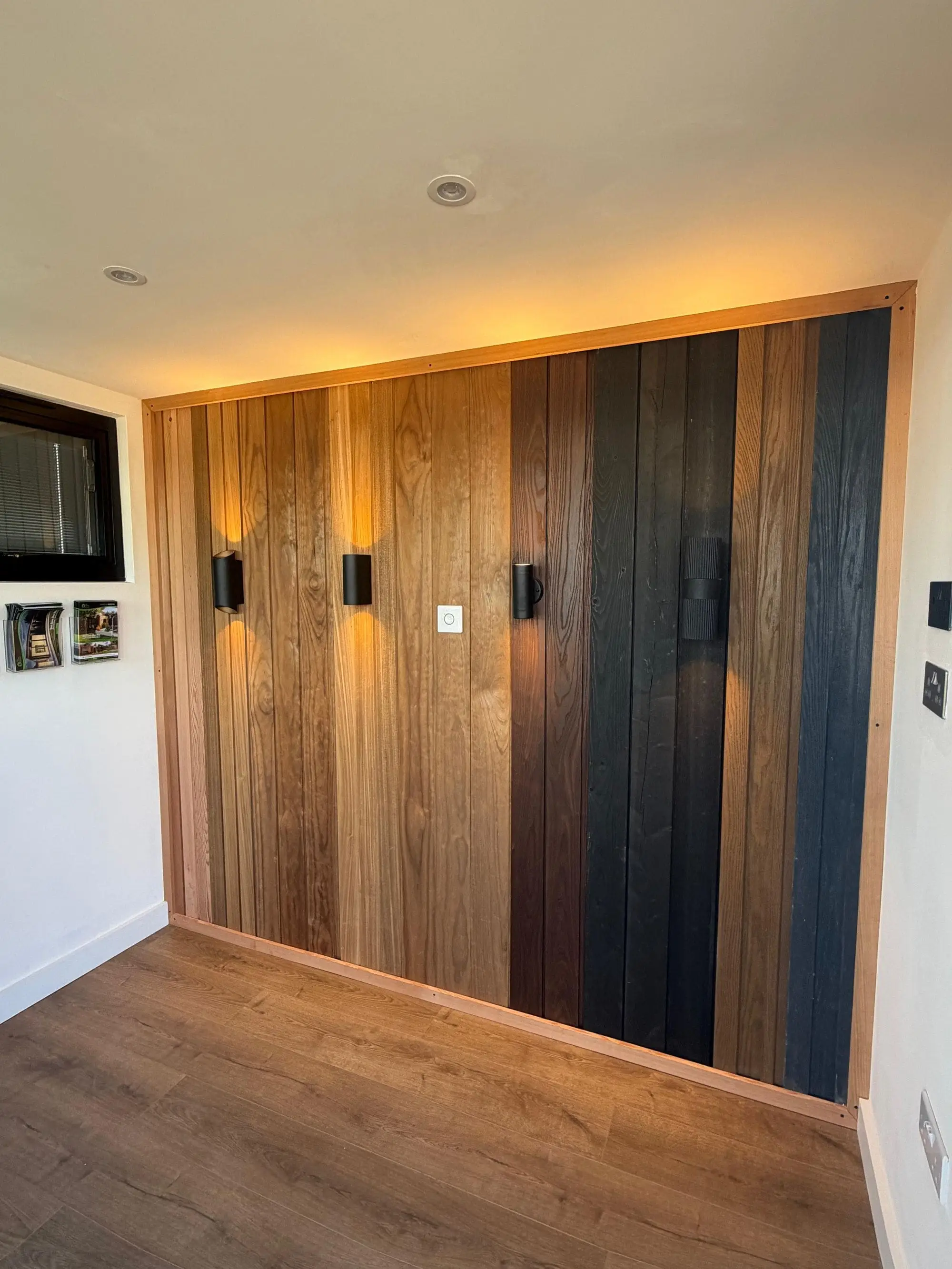 Cladding options on display inside the showroom
